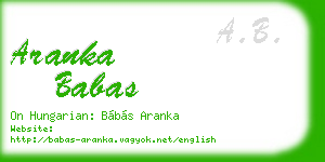 aranka babas business card